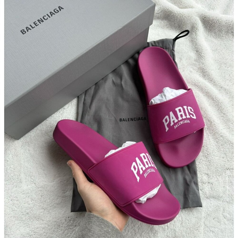 Balenciaga Dark Fuchsia Paris Logo Slides
